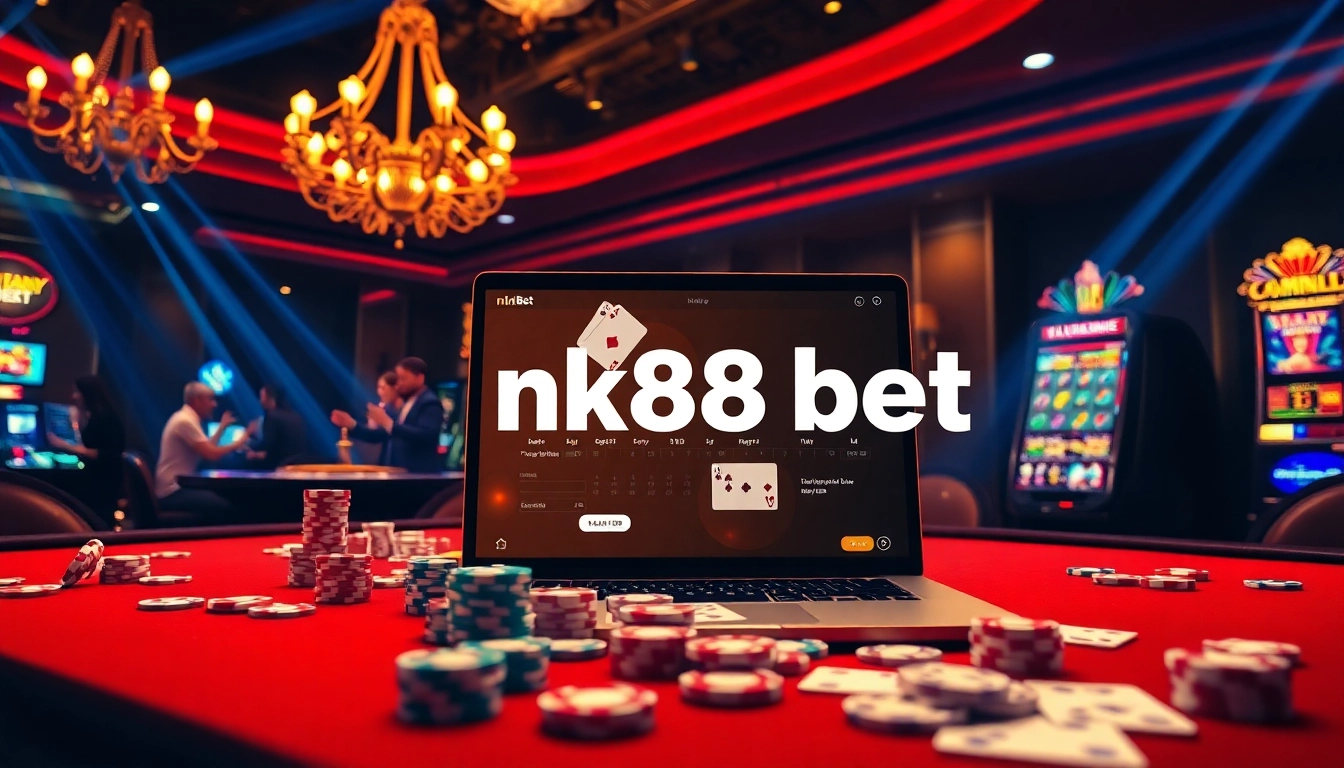 Experience the excitement of nk88 bet at a luxurious online casino with vibrant tables and winning players.