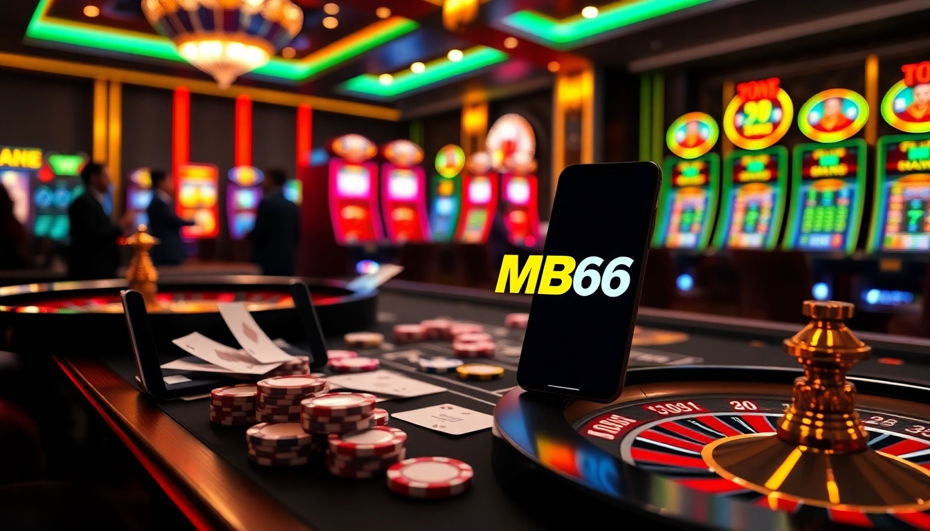 Experience the thrill of gambling at mb66.nyc with poker chips and roulette wheels.