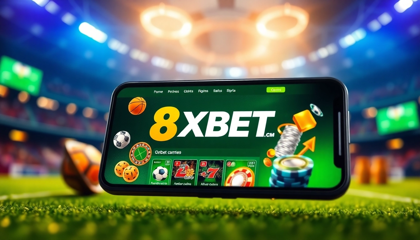 Engaging visual of 8xbet.com.se mobile betting interface featuring sports and casino elements.